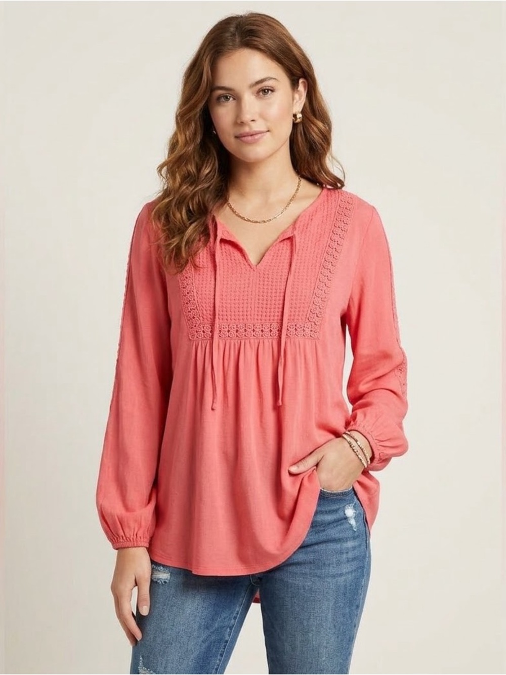 Boden x Anthropologie Pink Crochet Boho Peasant Top Size 16.